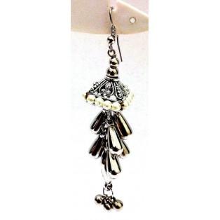 Pyramid Latkan Silver Oxidized Earring Jhumka Chandelier Hook Dangle Drop Long
